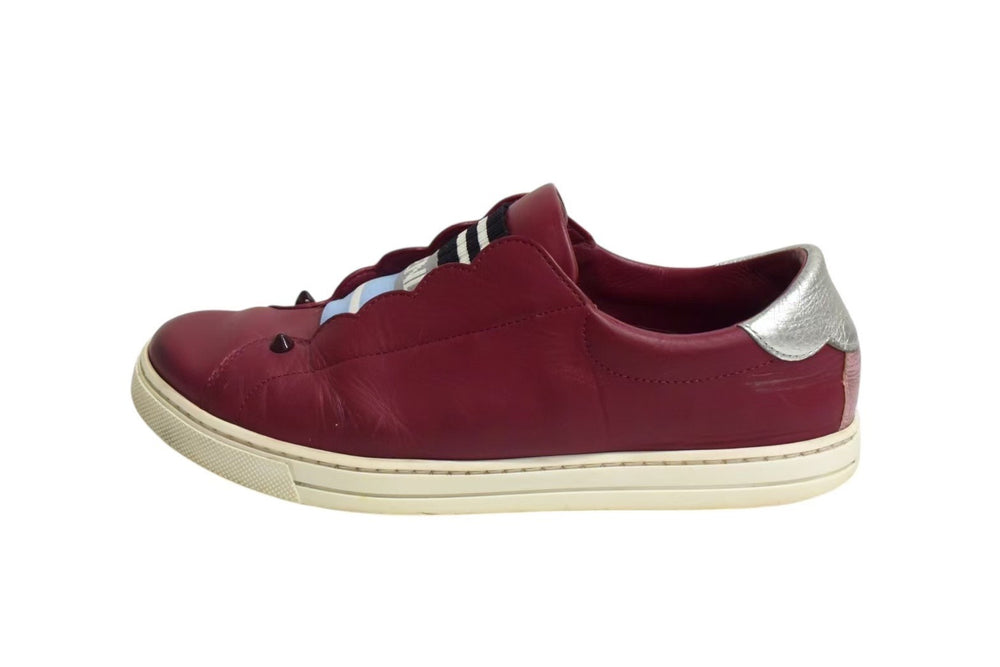 FENDI Elastic Band Sneakers Slip-on Leather Wine Red Size 37 8E6592 Good Used 4c074996