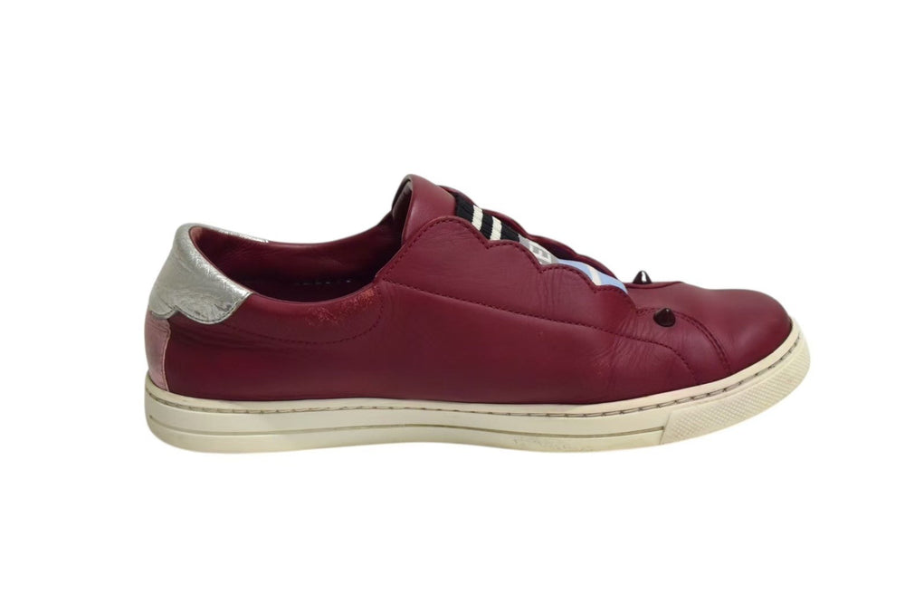 FENDI Elastic Band Sneakers Slip-on Leather Wine Red Size 37 8E6592 Good Used 4c074996