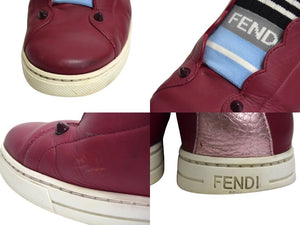 FENDI Elastic Band Sneakers Slip-on Leather Wine Red Size 37 8E6592 Good Used 4c074996