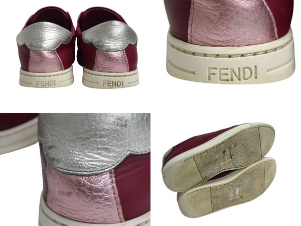 FENDI Elastic Band Sneakers Slip-on Leather Wine Red Size 37 8E6592 Good Used 4c074996