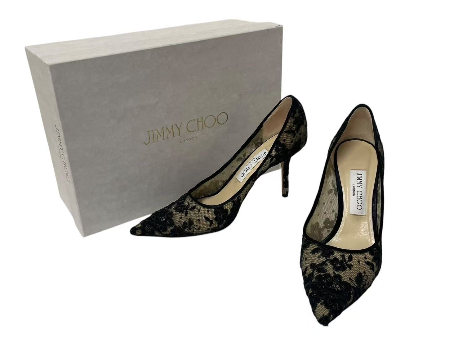 JIMMY CHOO ブラック レース パンプス　サイズ37 新品未使用品 中古・古着通販】JIMMY CHOO (ジミーチュウ) レースポインテッドトゥ