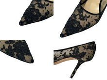 Load image into Gallery viewer, JIMMY CHOO ジミーチュウ LOVE85 レースパンプス ハイヒール レース レザー ブラック ベージュ サイズ37 1/2 美品 中古 4c075010