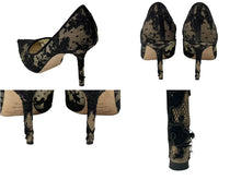 Load image into Gallery viewer, JIMMY CHOO ジミーチュウ LOVE85 レースパンプス ハイヒール レース レザー ブラック ベージュ サイズ37 1/2 美品 中古 4c075010