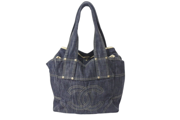 CHANEL Sparkling Denim Handbag No. 10 A31985 Coco Mark Indigo Blue Gold Hardware Good Condition Used 4c075076