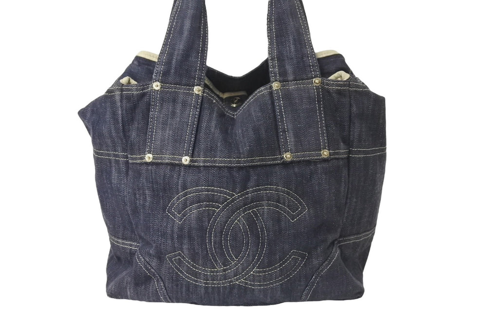 CHANEL シャネル スパークリングデニム ハンドバッグ 10番台 A31985 ココマーク インディゴブルー ゴールド金具 美品 中古 4c075076