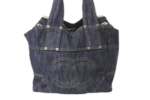 CHANEL Sparkling Denim Handbag No. 10 A31985 Coco Mark Indigo Blue Gold Hardware Good Condition Used 4c075076