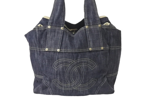CHANEL Sparkling Denim Handbag No. 10 A31985 Coco Mark Indigo Blue Gold Hardware Good Condition Used 4c075076