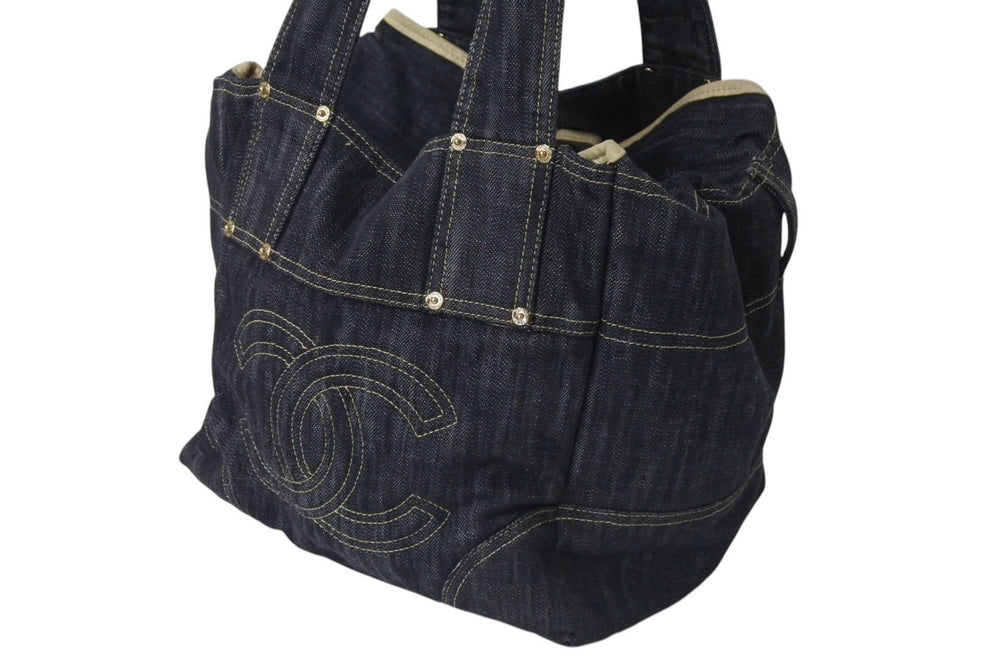 CHANEL シャネル スパークリングデニム ハンドバッグ 10番台 A31985 ココマーク インディゴブルー ゴールド金具 美品 中古 4c075076
