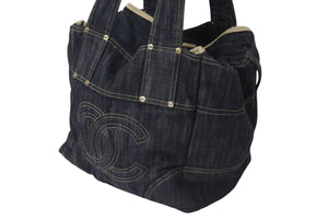CHANEL Sparkling Denim Handbag No. 10 A31985 Coco Mark Indigo Blue Gold Hardware Good Condition Used 4c075076