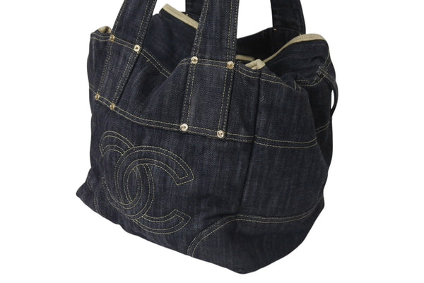 CHANEL Sparkling Denim Handbag No. 10 A31985 Coco Mark Indigo Blue Gold Hardware Good Condition Used 4c075076