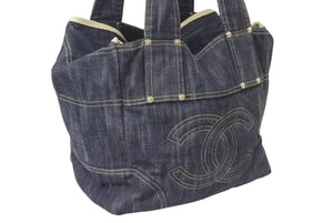 CHANEL Sparkling Denim Handbag No. 10 A31985 Coco Mark Indigo Blue Gold Hardware Good Condition Used 4c075076