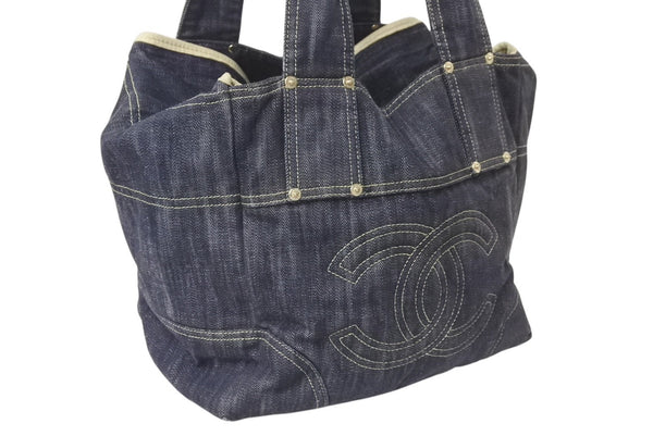 CHANEL Sparkling Denim Handbag No. 10 A31985 Coco Mark Indigo Blue Gold Hardware Good Condition Used 4c075076