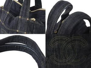 CHANEL Sparkling Denim Handbag No. 10 A31985 Coco Mark Indigo Blue Gold Hardware Good Condition Used 4c075076