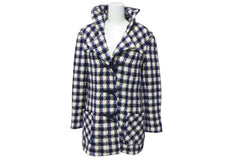 CHANEL Duffle coat P29308V19352 Size 38 Here mark Hooded Plaid pattern Blue Black White Good condition Used 4c075094