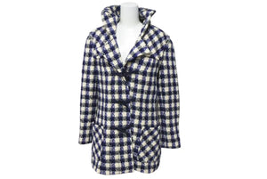 CHANEL Duffle coat P29308V19352 Size 38 Here mark Hooded Plaid pattern Blue Black White Good condition Used 4c075094