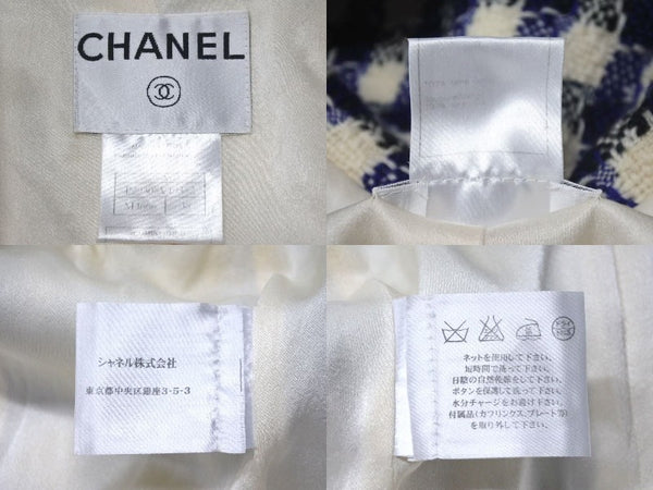 CHANEL Duffle coat P29308V19352 Size 38 Here mark Hooded Plaid pattern Blue Black White Good condition Used 4c075094