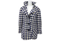 Load image into Gallery viewer, CHANEL シャネル ダッフルコート P29308V19352 サイズ38 ココマーク フード付き チェック柄 ブルー ブラック ホワイト 美品 中古 4c075094