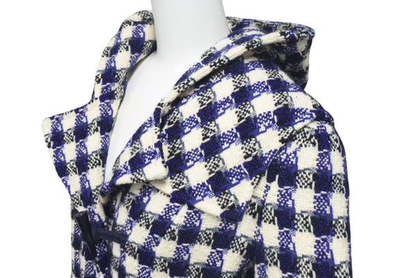 CHANEL Duffle coat P29308V19352 Size 38 Here mark Hooded Plaid pattern Blue Black White Good condition Used 4c075094