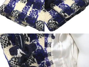 CHANEL Duffle coat P29308V19352 Size 38 Here mark Hooded Plaid pattern Blue Black White Good condition Used 4c075094