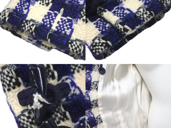 CHANEL Duffle coat P29308V19352 Size 38 Here mark Hooded Plaid pattern Blue Black White Good condition Used 4c075094