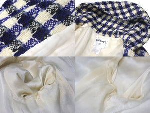 CHANEL Duffle coat P29308V19352 Size 38 Here mark Hooded Plaid pattern Blue Black White Good condition Used 4c075094