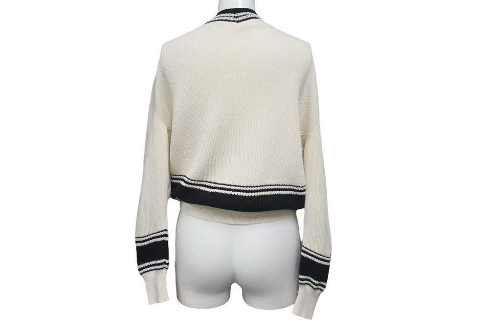 極美品 CHANEL シャネル チルデンニット セーター P60639K46411 サイズ34 ココマーク Vネック ベージュ ブラック 中古 4c075095