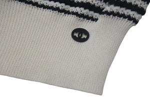 Very Good Condition CHANEL Childen Knit Sweater P60639K46411 Size 34 Here Mark V Neck Beige Black Used 4c075095