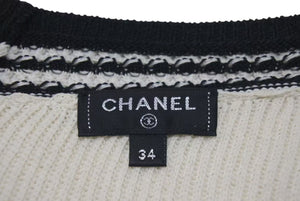 Very Good Condition CHANEL Childen Knit Sweater P60639K46411 Size 34 Here Mark V Neck Beige Black Used 4c075095