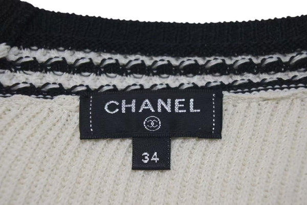 Very Good Condition CHANEL Childen Knit Sweater P60639K46411 Size 34 Here Mark V Neck Beige Black Used 4c075095