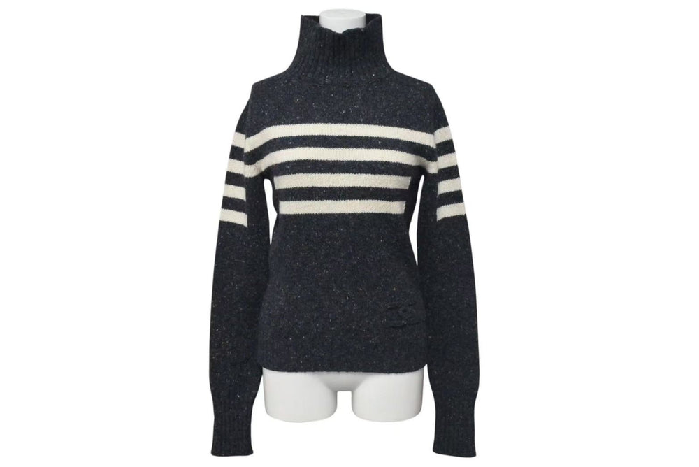 CHANEL Knit long sleeve tops P33784K00923 Size 34 Here mark High neck Charcoal gray Wool Cashmere Good condition Used 4c075096