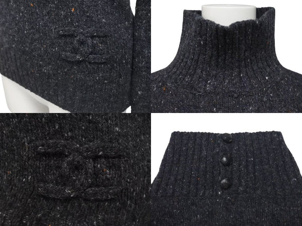 CHANEL Knit long sleeve tops P33784K00923 Size 34 Here mark High neck Charcoal gray Wool Cashmere Good condition Used 4c075096