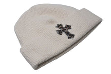 画像をギャラリービューアに読み込む, 新品未使用 CHROME HEARTS クロムハーツ ハラコ 新作 クロスパッチ ニット帽 ビーニー ホワイト レオパード シルバー金具 OS 中古 4c075135