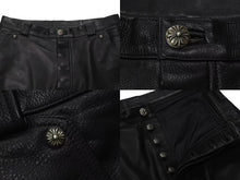 画像をギャラリービューアに読み込む, CHROME HEARTS クロムハーツ BSフレア セントパース限定 レザーパンツ クロスボール サイズ34 レザー シルバー925 美品 中古 4c075137