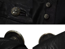 画像をギャラリービューアに読み込む, CHROME HEARTS クロムハーツ BSフレア セントパース限定 レザーパンツ クロスボール サイズ34 レザー シルバー925 美品 中古 4c075137