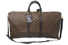 画像をギャラリービューアに読み込む, LOUIS VUITTON ルイヴィトン キーポル バンドリエール55 ボストンバッグ N41414 ダミエエベヌ ブラウン ゴールド金具 美品 中古 4c075146