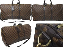 画像をギャラリービューアに読み込む, LOUIS VUITTON ルイヴィトン キーポル バンドリエール55 ボストンバッグ N41414 ダミエエベヌ ブラウン ゴールド金具 美品 中古 4c075146