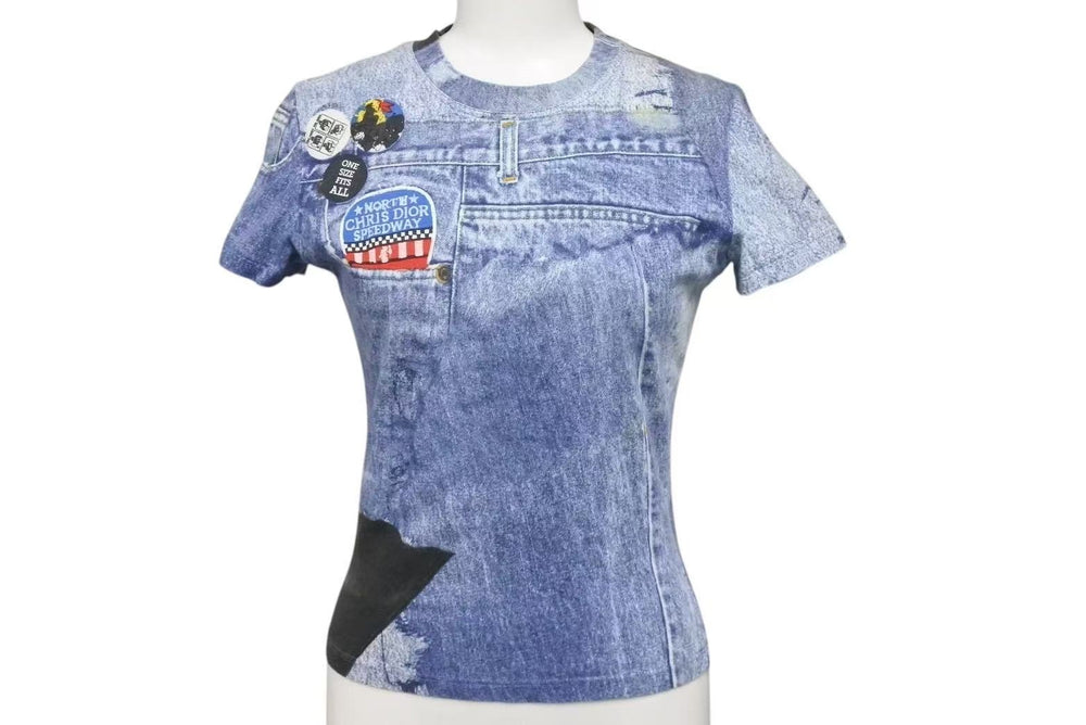 Christian Dior Short sleeve T-shirt 1A12055021 Size 38 Denim all over print Galliano period Good used 4c075147