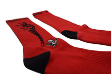 画像をギャラリービューアに読み込む, 新品未使用 CHROME HEARTS クロムハーツ 靴下 マッティボーイ スケルトン ソックス ロゴ刺繍 レッド 中古 4c075157