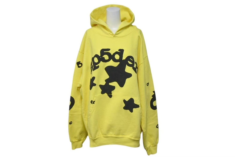 新品未使用 SP5DER スパイダー Beluga Hoodie ベルーガ フーディー パーカー サイズXL プリント イエロー 中古 4c075163