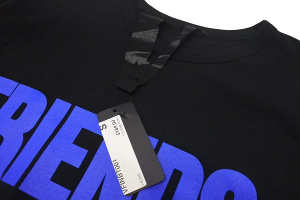 New and unused VLONE FRIENDS Logo Short Sleeve T-shirt Tops Cotton Black Blue Size S Used 4c075171