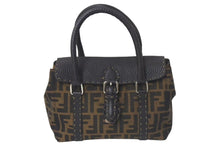 画像をギャラリービューアに読み込む, FENDI フェンディ ズッカ柄 セレリア ハンドバッグ AL 75443 キャンバス ブラック ブラウン シルバー 金具 美品 中古 4c075208