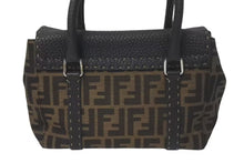 画像をギャラリービューアに読み込む, FENDI フェンディ ズッカ柄 セレリア ハンドバッグ AL 75443 キャンバス ブラック ブラウン シルバー 金具 美品 中古 4c075208