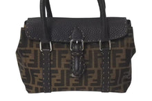画像をギャラリービューアに読み込む, FENDI フェンディ ズッカ柄 セレリア ハンドバッグ AL 75443 キャンバス ブラック ブラウン シルバー 金具 美品 中古 4c075208