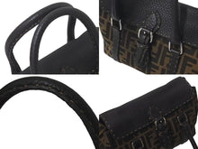 画像をギャラリービューアに読み込む, FENDI フェンディ ズッカ柄 セレリア ハンドバッグ AL 75443 キャンバス ブラック ブラウン シルバー 金具 美品 中古 4c075208