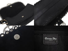 画像をギャラリービューアに読み込む, CHRISTIAN DIOR クリスチャンディオール LOVE&amp;PEACE ラインストーン ショルダーバッグ レザー ブラック 美品 中古 4c075209