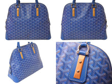 Load image into Gallery viewer, GOYARD ゴヤール ヴァンドーム MM ハンドバッグ ヘリンボーン柄 レザー ブルー シルバー金具 美品 中古 4c075228