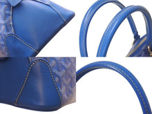 Load image into Gallery viewer, GOYARD ゴヤール ヴァンドーム MM ハンドバッグ ヘリンボーン柄 レザー ブルー シルバー金具 美品 中古 4c075228