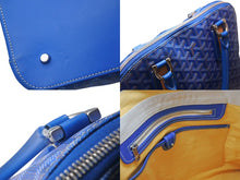 Load image into Gallery viewer, GOYARD ゴヤール ヴァンドーム MM ハンドバッグ ヘリンボーン柄 レザー ブルー シルバー金具 美品 中古 4c075228