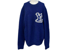 画像をギャラリービューアに読み込む, LOUIS VUITTON ルイヴィトン 20AW LVインタルシア ニット セーター RM202M VSS HJN18W ブルー ホワイト サイズL 美品 中古 4c075246