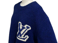 画像をギャラリービューアに読み込む, LOUIS VUITTON ルイヴィトン 20AW LVインタルシア ニット セーター RM202M VSS HJN18W ブルー ホワイト サイズL 美品 中古 4c075246